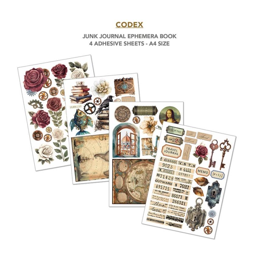 Ciao Bella - Designpapier & Stanzteile "Codex" Junk Journal Ephemera Book A4 - 32 Bogen
