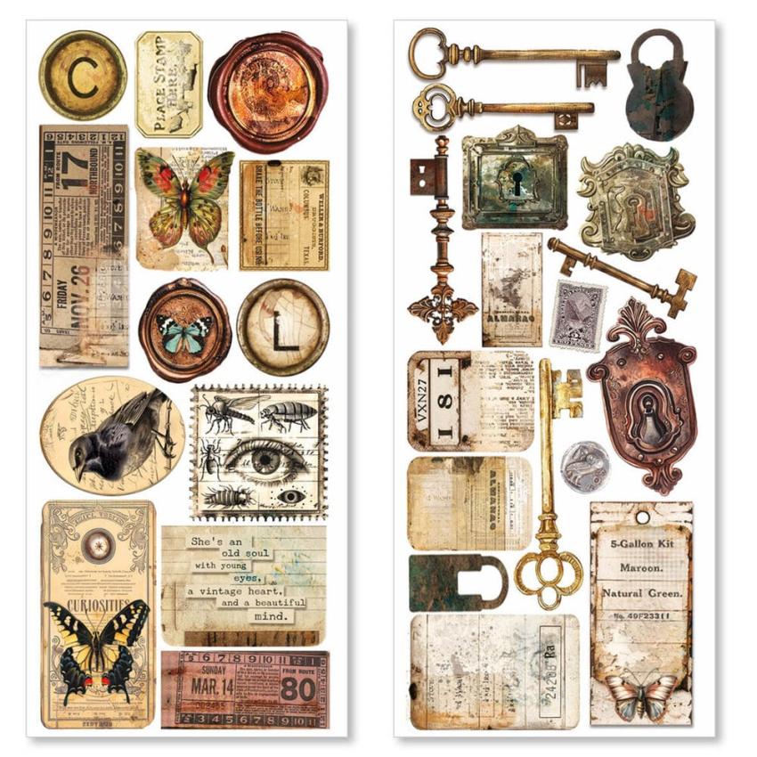 Ciao Bella - Aufkleber "Cabinet of Curiosities" Transparent Adhesive Sheets 4,72x10,23 Inch - 5 Bogen