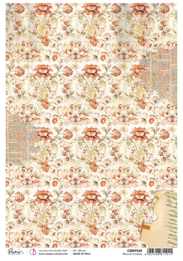 Ciao Bella - Decopatch Papier "Healing Flowers" Rice Paper A4 - 5 Bogen
