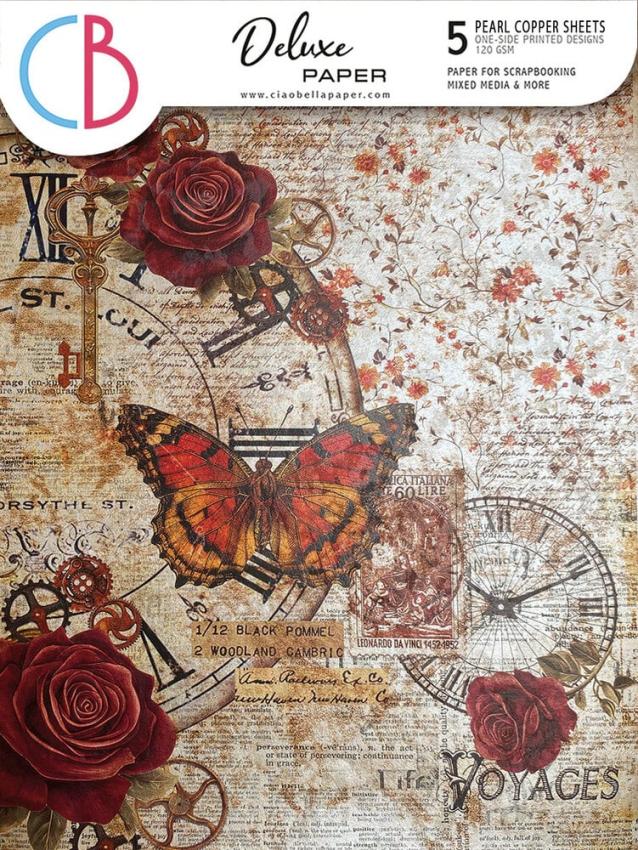 Ciao Bella - Designpapier "Cabinet of Curiosities Pearl-Copper" Deluxe Paper Pack A4 - 5 Bogen