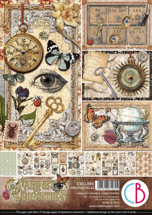 Ciao Bella - Stanzteile "Cabinet of Curiosities" Creative Pad A4 - 9 Bogen