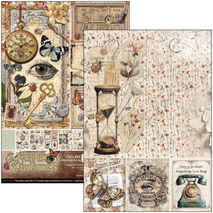 Ciao Bella - Stanzteile "Cabinet of Curiosities" Creative Pad A4 - 9 Bogen