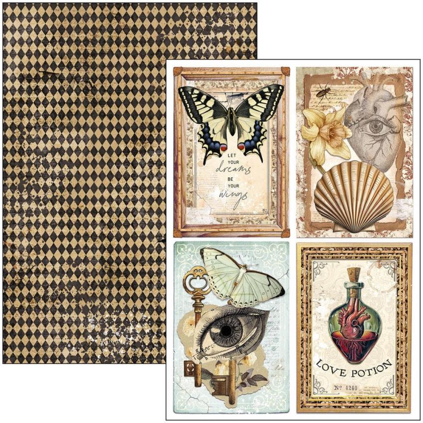 Ciao Bella - Stanzteile "Cabinet of Curiosities" Creative Pad A4 - 9 Bogen