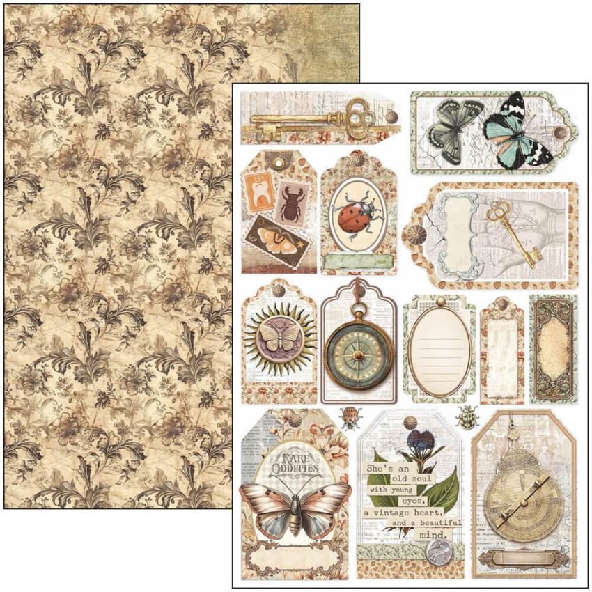 Ciao Bella - Stanzteile "Cabinet of Curiosities" Creative Pad A4 - 9 Bogen