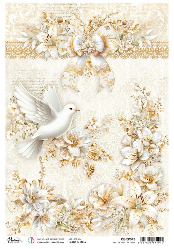Ciao Bella - Decopatch Papier "The Lily and the Dove" Rice Paper A4 - 5 Bogen