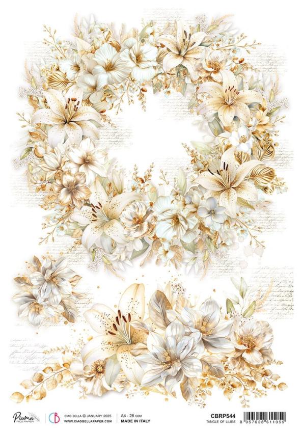 Ciao Bella - Decopatch Papier "Tangle of Lilies" Rice Paper A4 - 5 Bogen