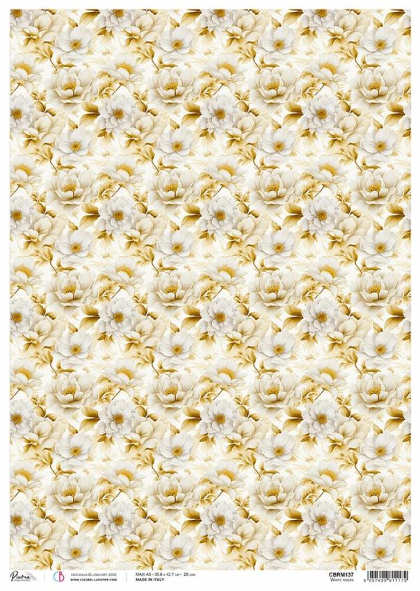 Ciao Bella - Decopatch Papier "White Roses" Rice Paper A3 - 3 Bogen