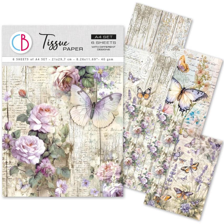 Ciao Bella - Seidenpapier - Decopatch Papier "Whismical Butterflies" Tissue Paper A4 - 6 Bogen