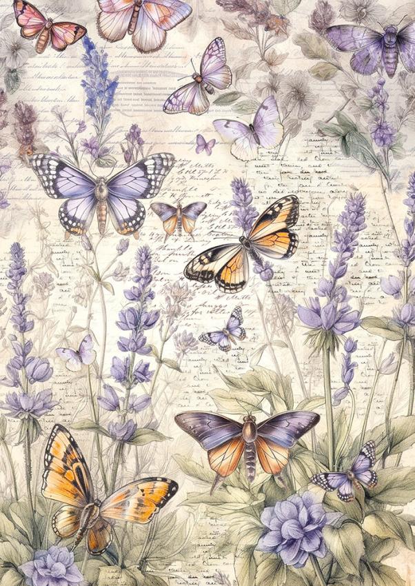 Ciao Bella - Seidenpapier - Decopatch Papier "Whismical Butterflies" Tissue Paper A4 - 6 Bogen