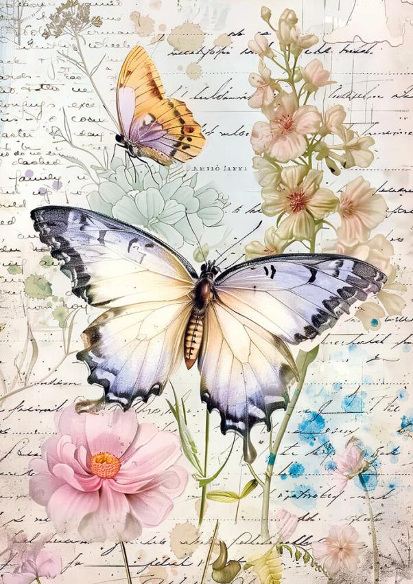 Ciao Bella - Seidenpapier - Decopatch Papier "Whismical Butterflies" Tissue Paper A4 - 6 Bogen