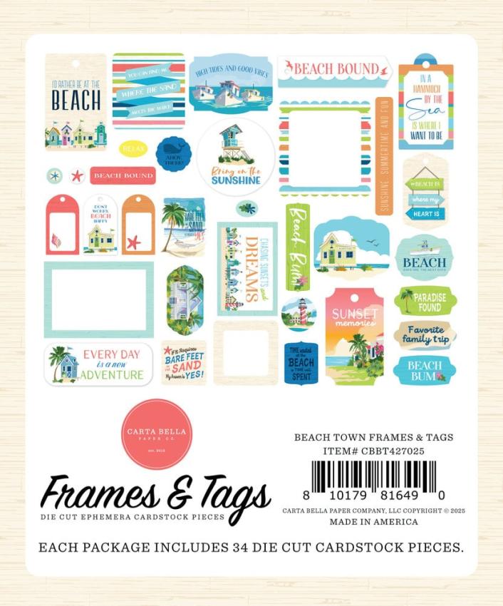 Carta Bella - Stanzteile & Anhänger "Beach Town" Ephemera Frames & Tags