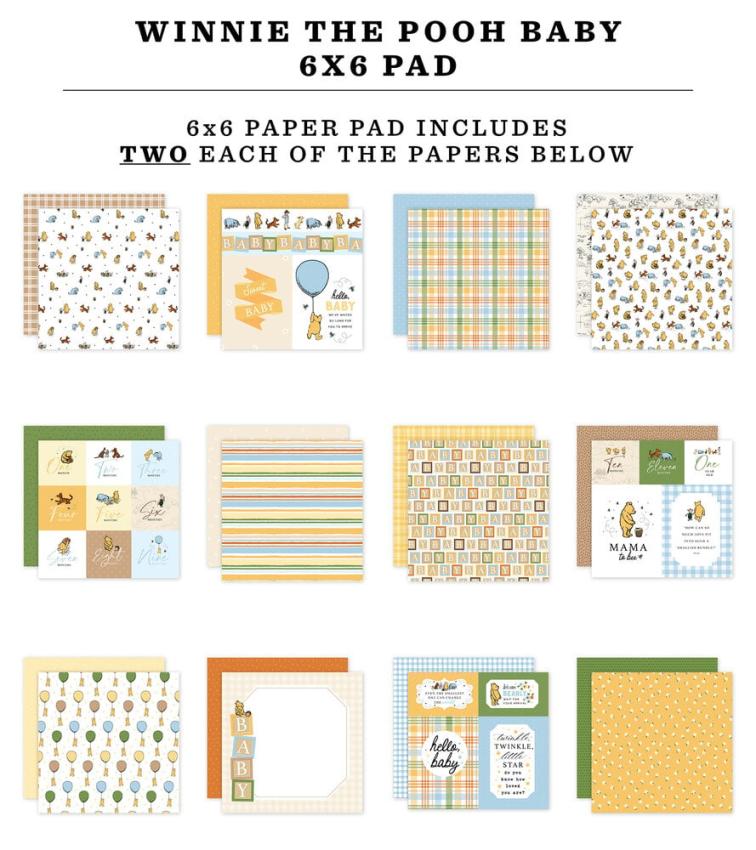 Echo Park - Designpapier "Winnie The Pooh Baby" Paper Pack 6x6 Inch - 24 Bogen