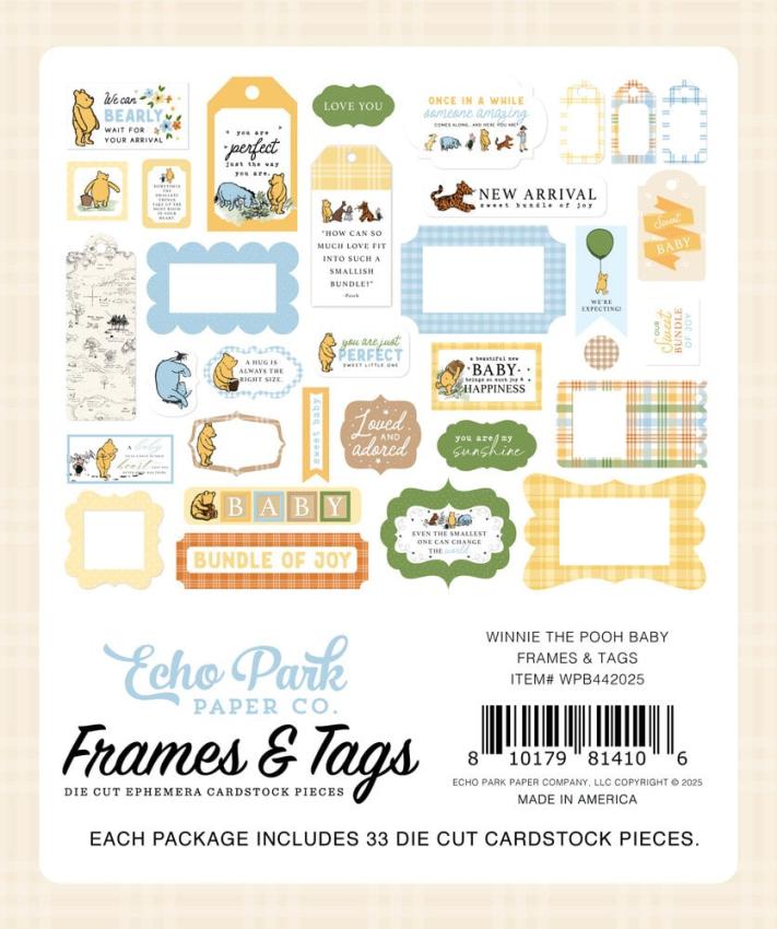 Echo Park - Stanzteile & Anhänger "Winnie The Pooh Baby" Frames & Tags 