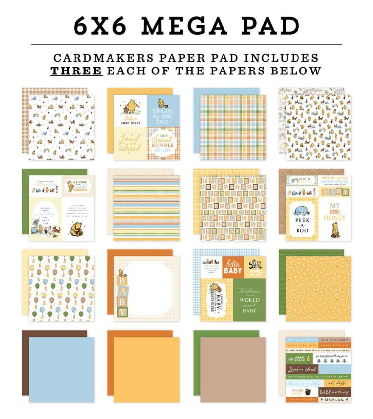 Echo Park - Designpapier "Winnie The Pooh Baby" Cardmakers Mega Pad 6x6 Inch - 48 Bogen