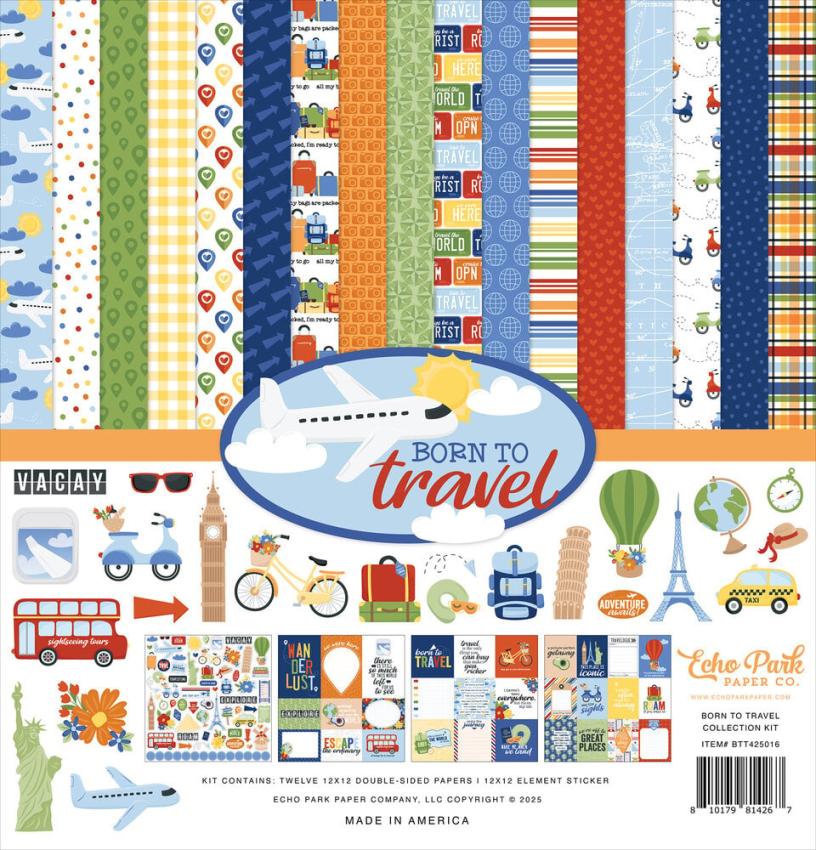 Echo Park - Designpapier "Born To Travel" Collection Kit 12x12 Inch - 12 Bogen