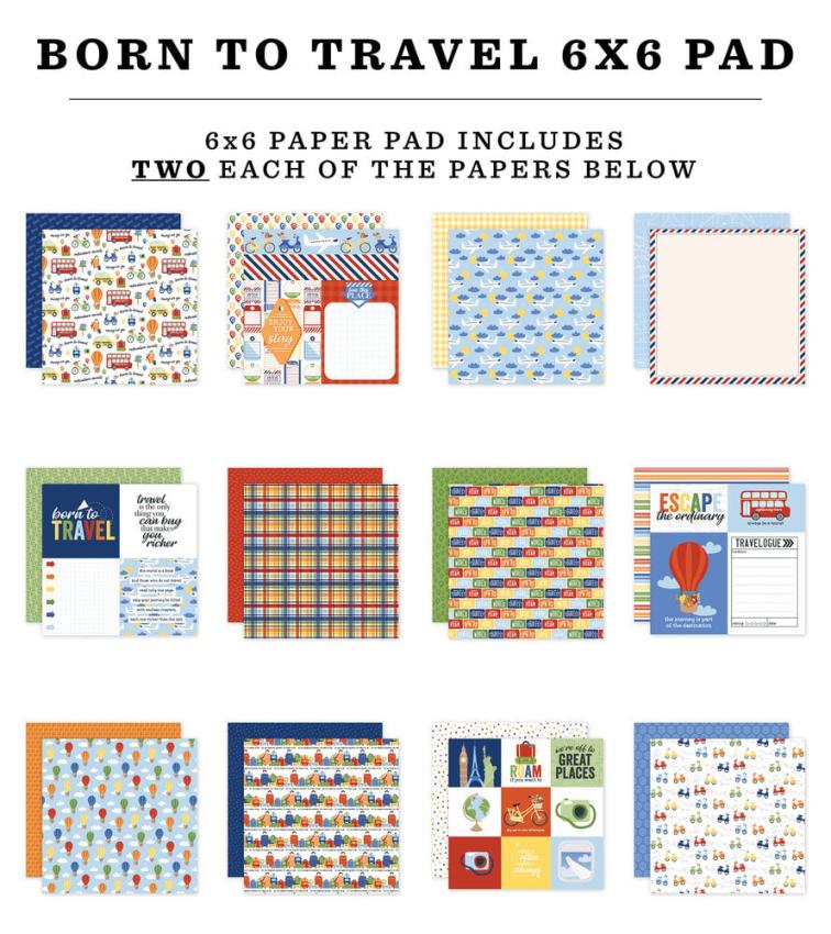Echo Park - Designpapier "Born To Travel" Paper Pack 6x6 Inch - 24 Bogen
