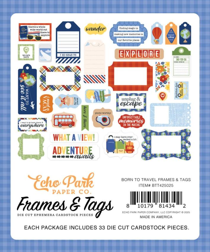 Echo Park - Stanzteile & Anhänger "Born To Travel" Frames & Tags 