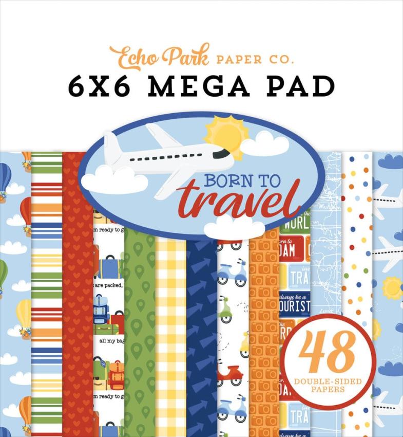 Echo Park - Designpapier "Born To Travel" Cardmakers Mega Pad 6x6 Inch - 48 Bogen