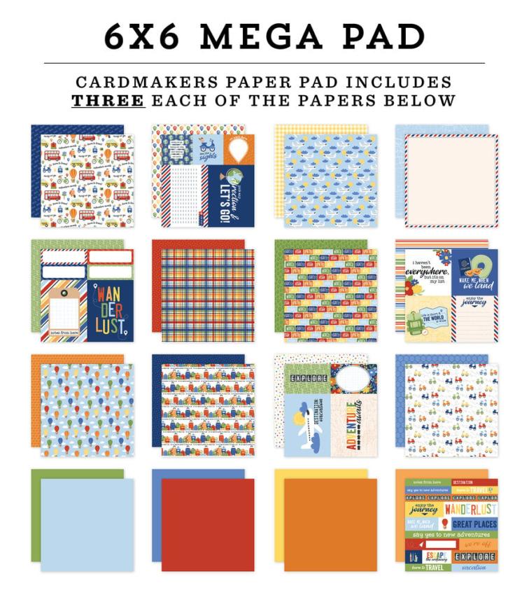 Echo Park - Designpapier "Born To Travel" Cardmakers Mega Pad 6x6 Inch - 48 Bogen