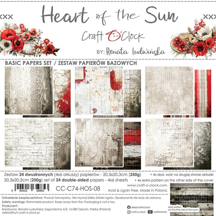 Craft OClock - Designpapier "Heart of the Sun" Basic Paper Pack 8x8 Inch - 24 Bogen