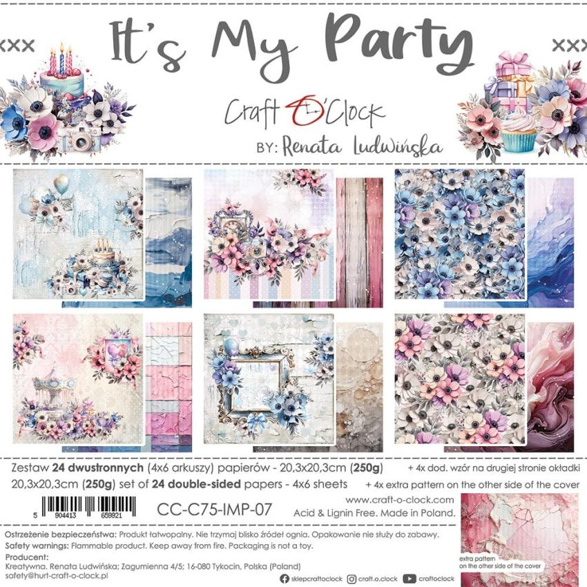 Craft OClock - Designpapier "It's My Party" Paper Pack 8x8 Inch - 24 Bogen