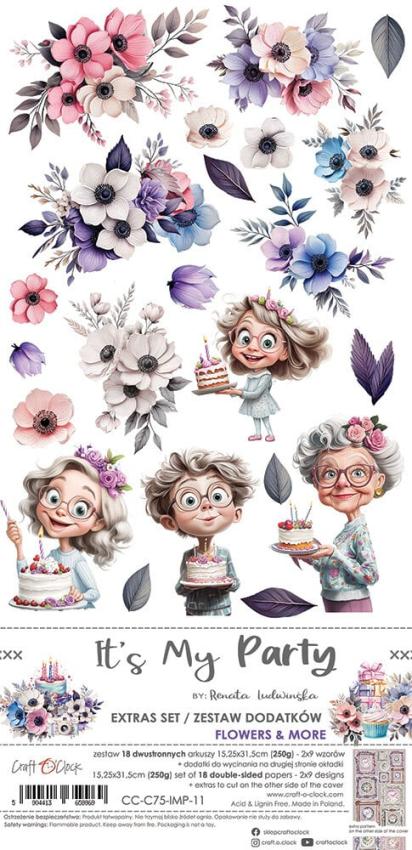 Craft OClock - Ausschneidebogen "It's My Party" Extra Set Flowers & More - 18 Bogen