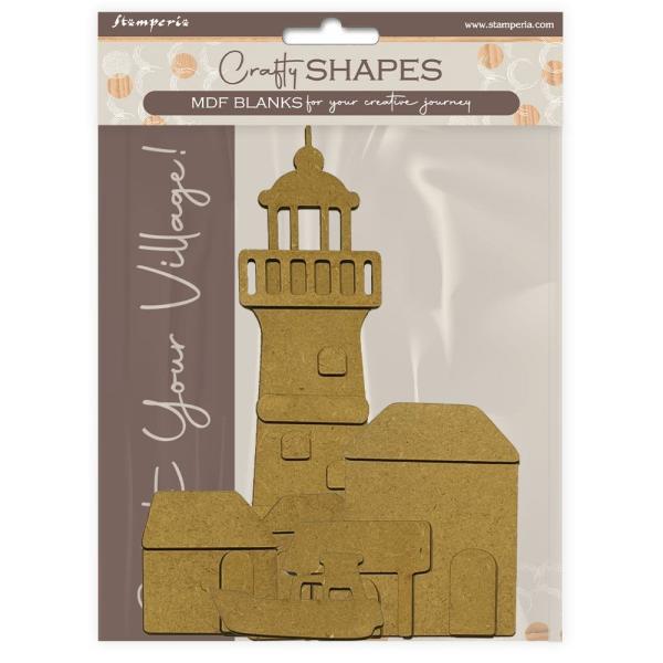Stamperia - Holzteile "Silent Sea Village Lighthouse Landscape" MDF Crafty Shapes Blanks