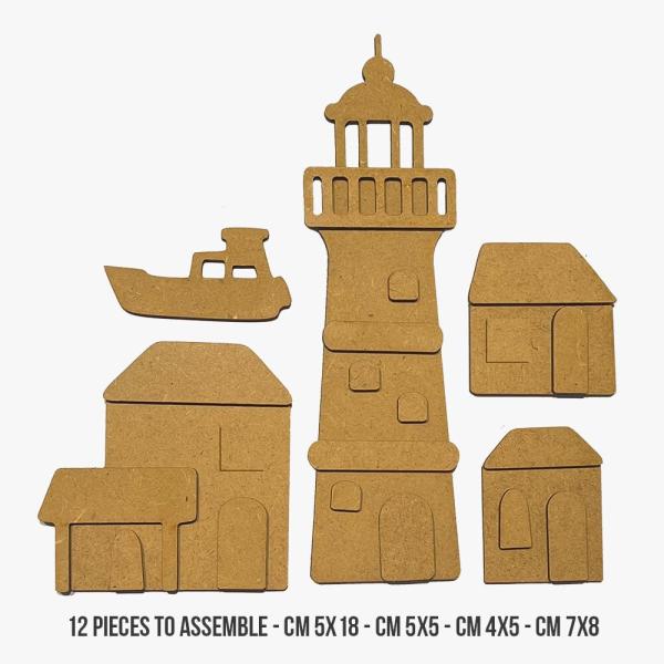 Stamperia - Holzteile "Silent Sea Village Lighthouse Landscape" MDF Crafty Shapes Blanks