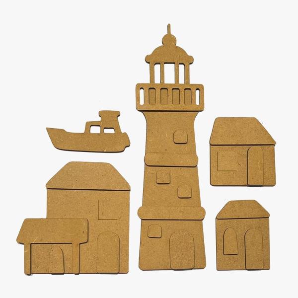 Stamperia - Holzteile "Silent Sea Village Lighthouse Landscape" MDF Crafty Shapes Blanks
