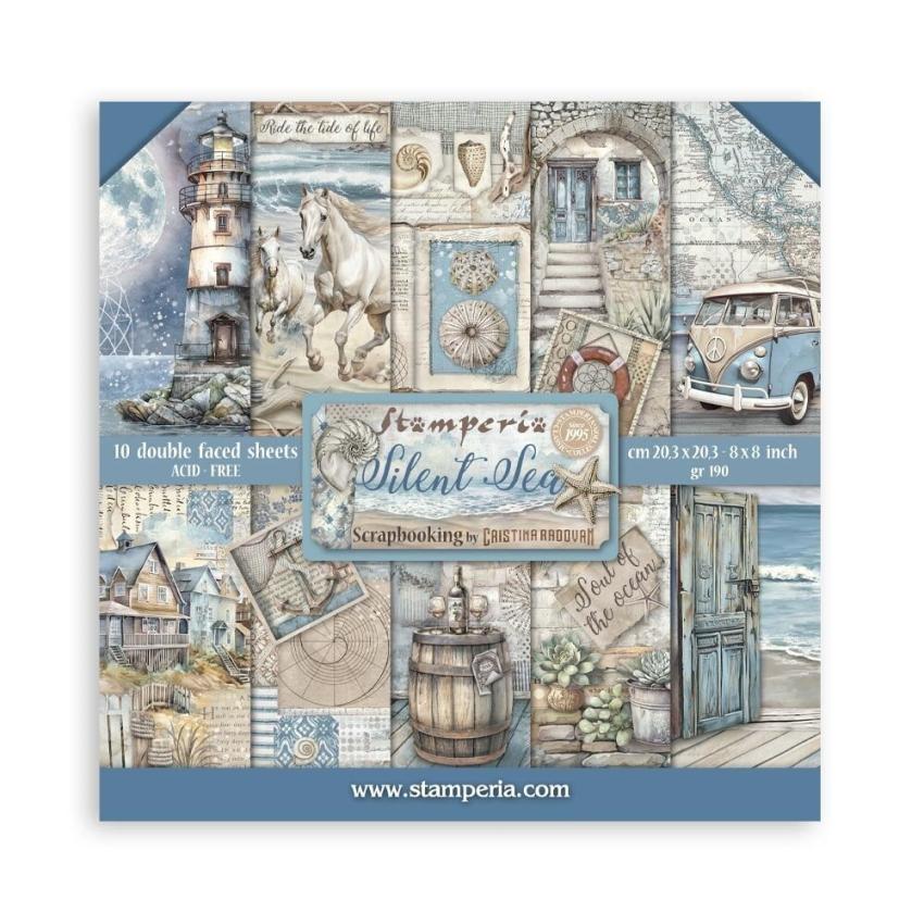Stamperia - Designpapier "Silent Sea" Paper Pack 8x8 Inch - 10 Bogen