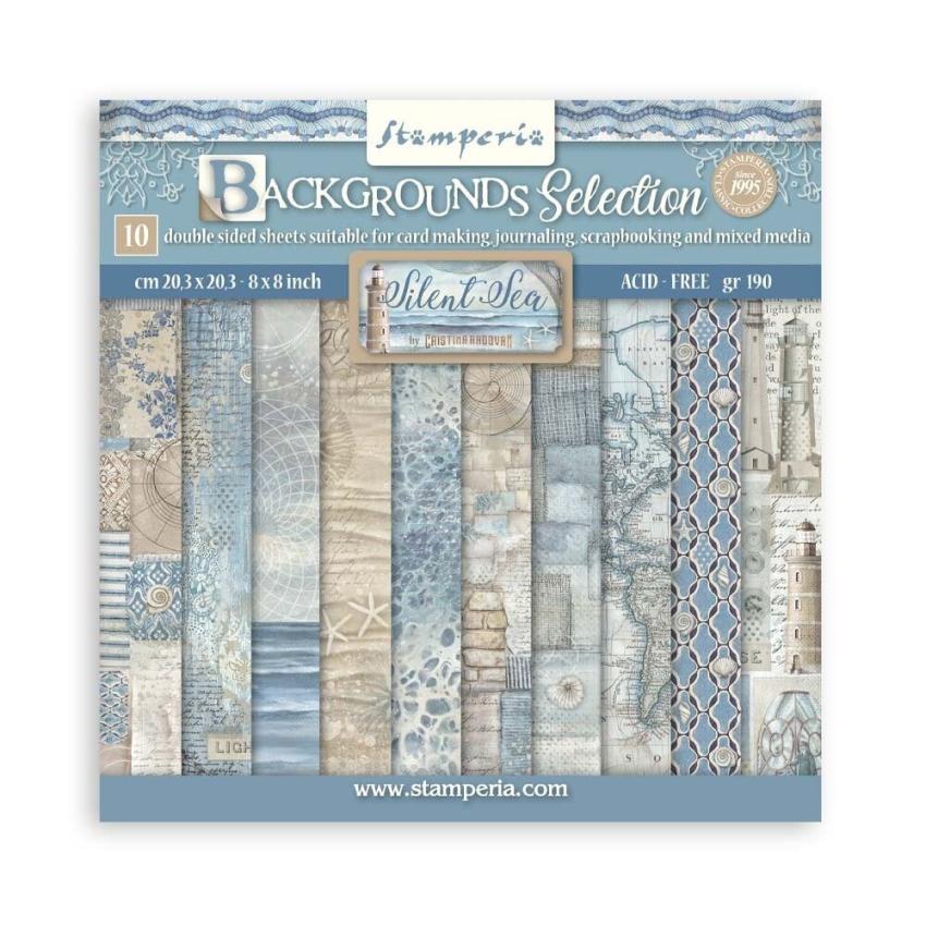 Stamperia - Designpapier "Silent Sea" Paper Pack 8x8 Inch - 10 Bogen
