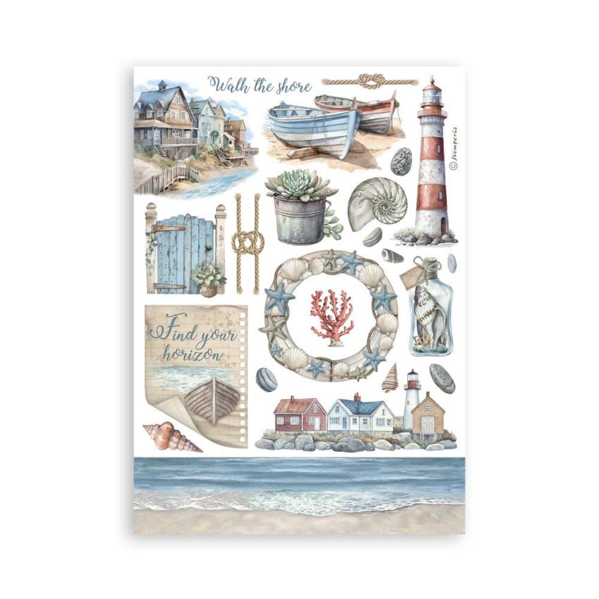 Stamperia - Washi Papier "Silent Sea" Washi Pad 14,8x21cm - 8 Bogen