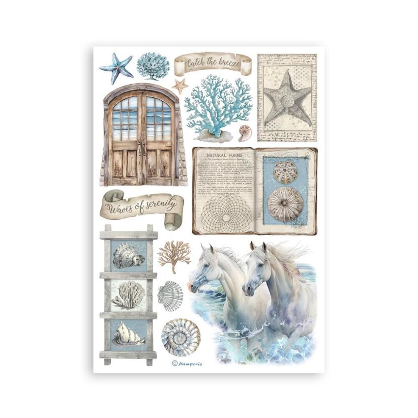 Stamperia - Washi Papier "Silent Sea" Washi Pad 14,8x21cm - 8 Bogen