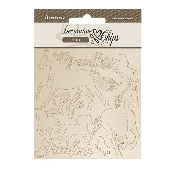 Stamperia - Holzteile 14x14 cm "Horses" Decorative Chips