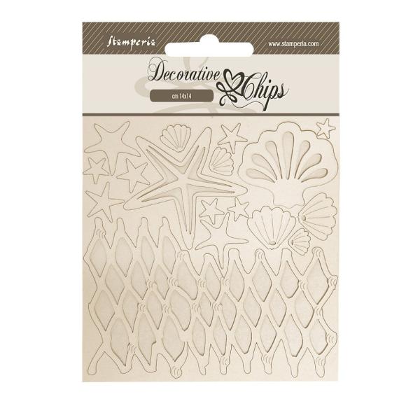 Stamperia - Holzteile 14x14 cm "Sheels and Net" Decorative Chips