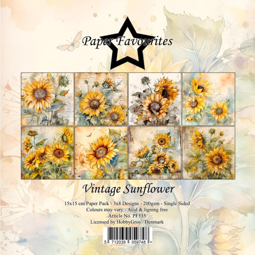 Paper Favourites - Designpapier "Vintage Sunflower" Paper Pack 6x6 Inch - 24 Bogen