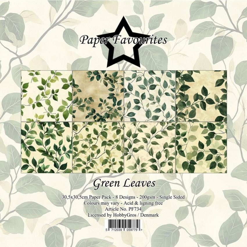 Paper Favourites - Designpapier "Green Leaves" Paper Pack 12x12 Inch 8 Bogen