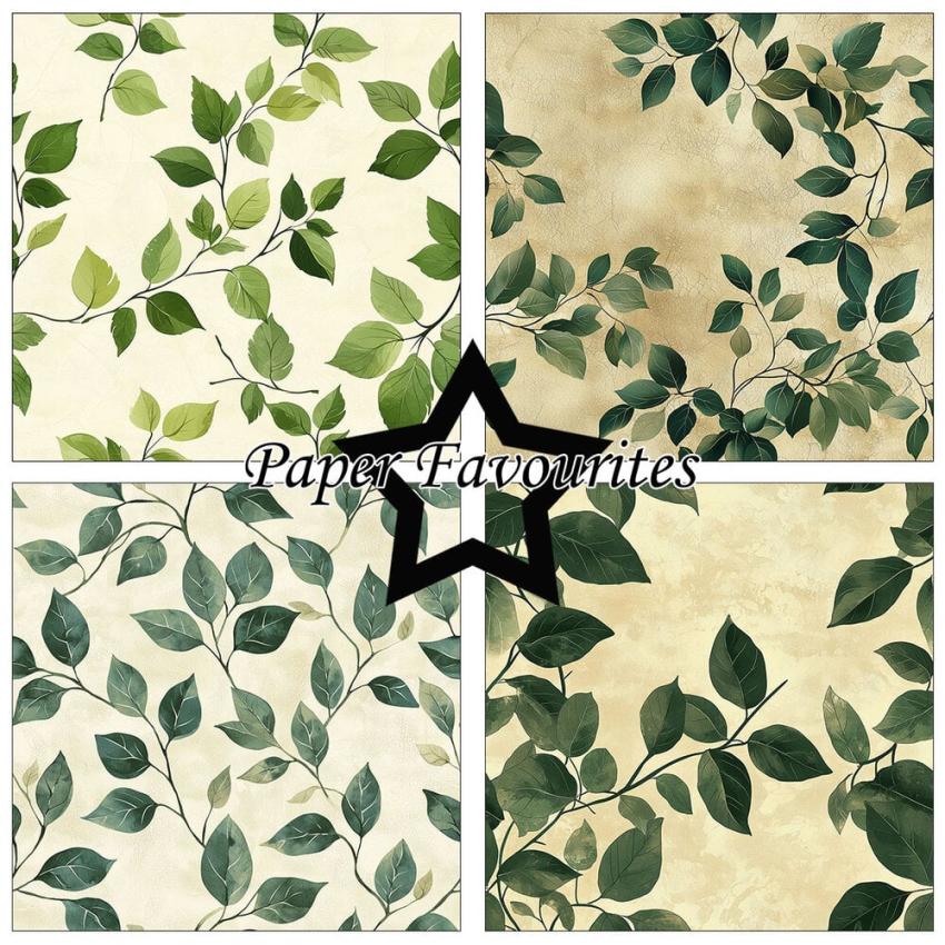 Paper Favourites - Designpapier "Green Leaves" Paper Pack 12x12 Inch 8 Bogen
