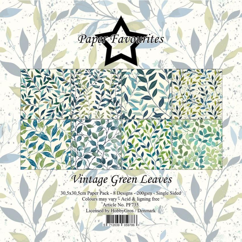 Paper Favourites - Designpapier "Vintage Green Leaves" Paper Pack 12x12 Inch 8 Bogen