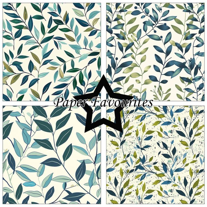 Paper Favourites - Designpapier "Vintage Green Leaves" Paper Pack 12x12 Inch 8 Bogen