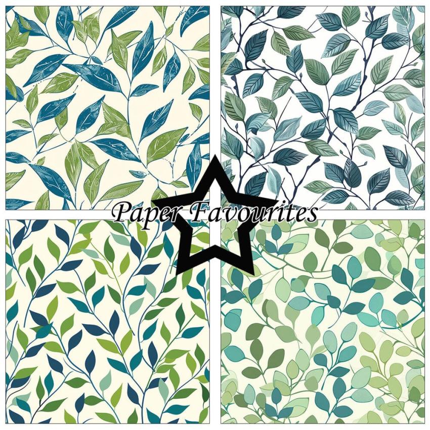 Paper Favourites - Designpapier "Vintage Green Leaves" Paper Pack 12x12 Inch 8 Bogen
