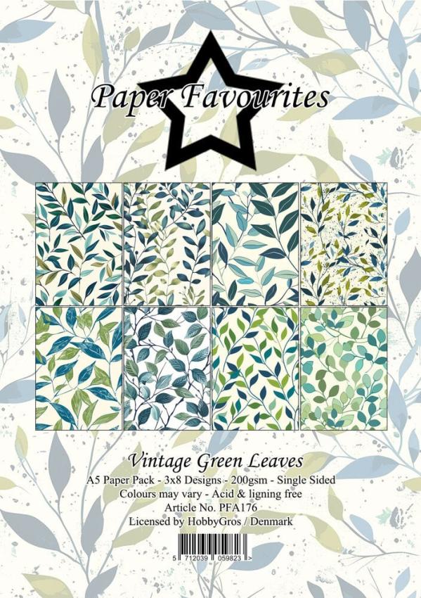 Paper Favourites - Designpapier "Vintage Green Leaves" Paper Pack A5 - 24 Bogen