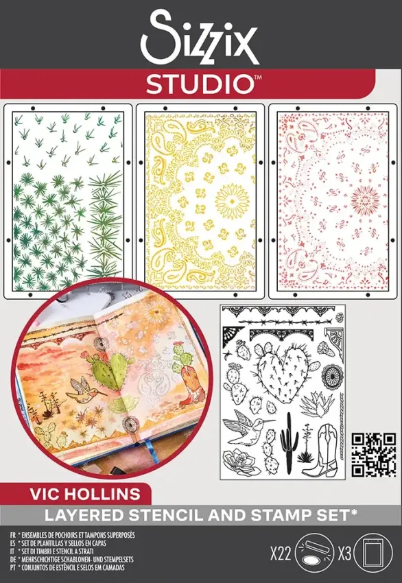 Sizzix - Schablone & Stempelset "Western" Stencil & Clear Stamps by Vic Hollins