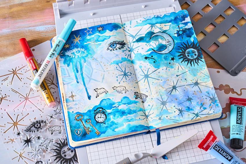 Sizzix - Schablone & Stempelset "Dreamscape" Stencil &  Clear Stamps by Vic Hollins