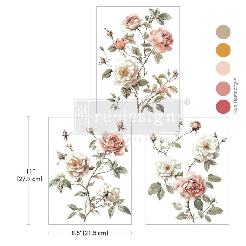 Re-Design with Prima - Transfer Aufkleber 8,5x11 Inch "Creamy Blush Blooms" Decor Transfer 3 Bogen 