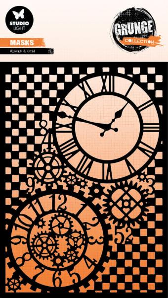 Studio Light - Schablone "Clocks & Grid" Stencil Grunge Collection