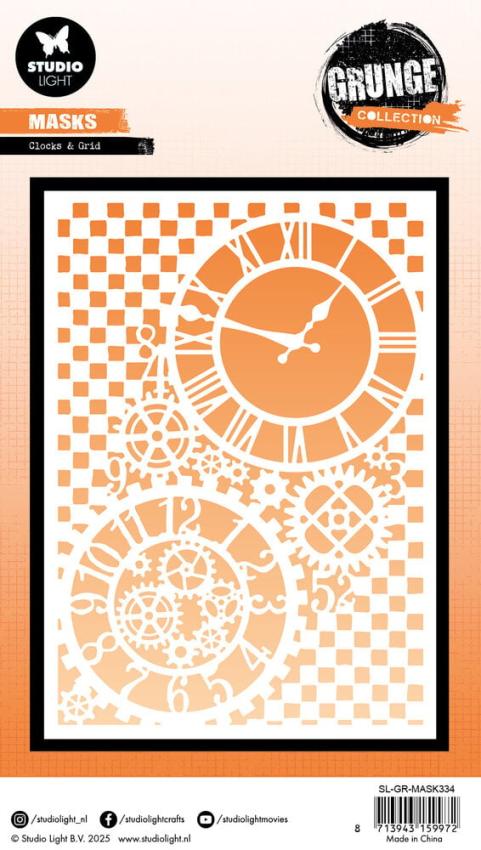 Studio Light - Schablone "Clocks & Grid" Stencil Grunge Collection