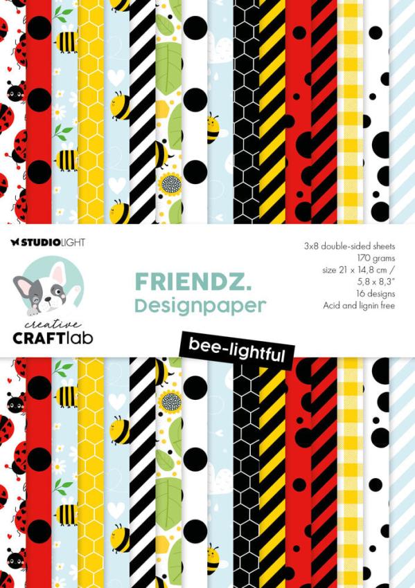 Creative Craft Lab - Studio Light - Friendz Designpapier "Bee-Lightful " Paper Pack 21x14,8 cm - 24 Bogen