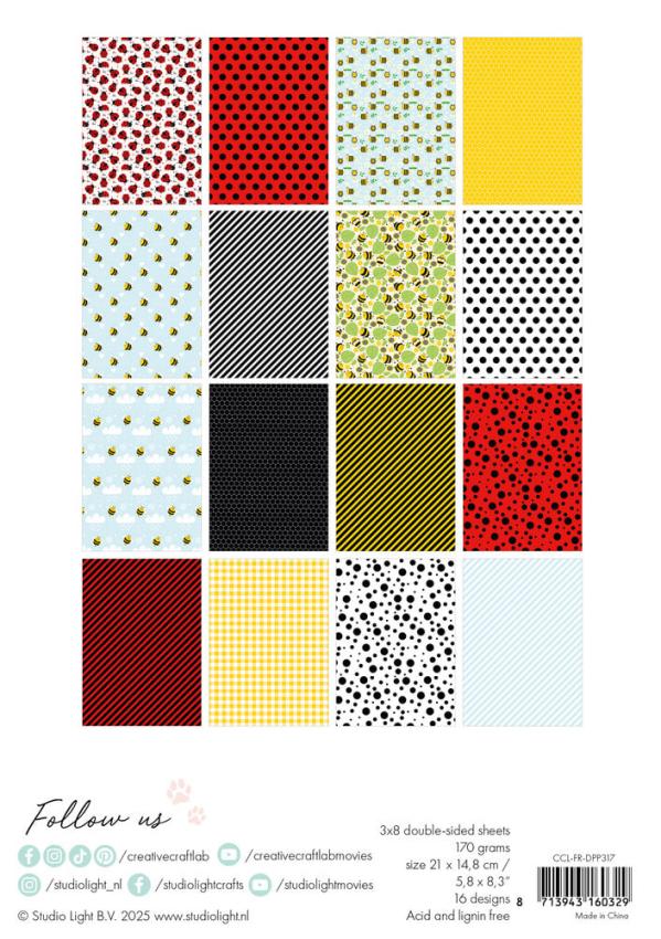 Creative Craft Lab - Studio Light - Friendz Designpapier "Bee-Lightful " Paper Pack 21x14,8 cm - 24 Bogen