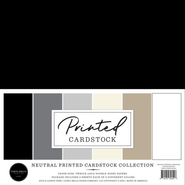 Carta Bella - Cardstock "Neutral Printed" Coordinating Solids Paper Pack 12x12 Inch - 12 Bogen
